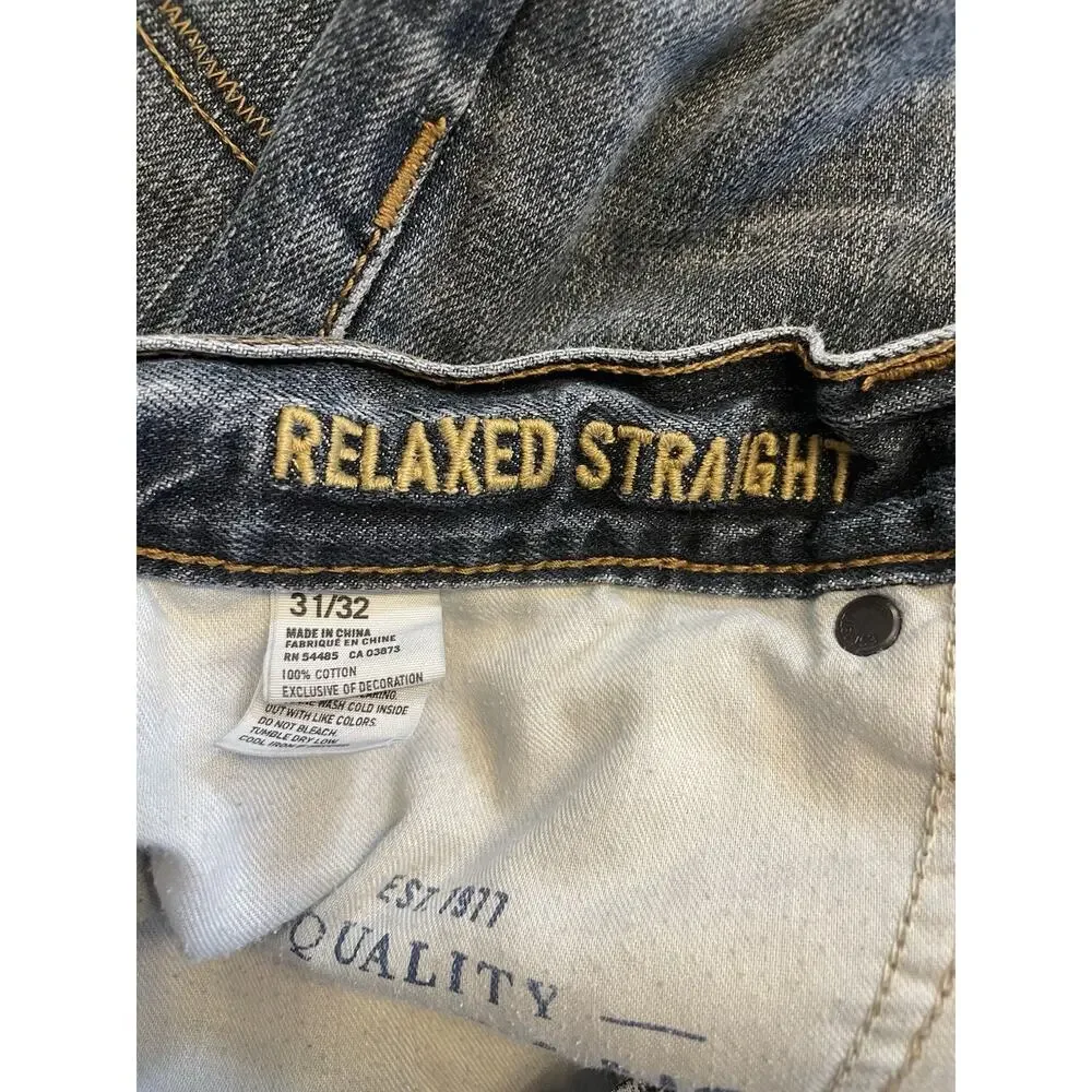 Men AE American Eagle Relaxed Straight 31 x 32 Dark Wash Blue Jeans Mid Rise